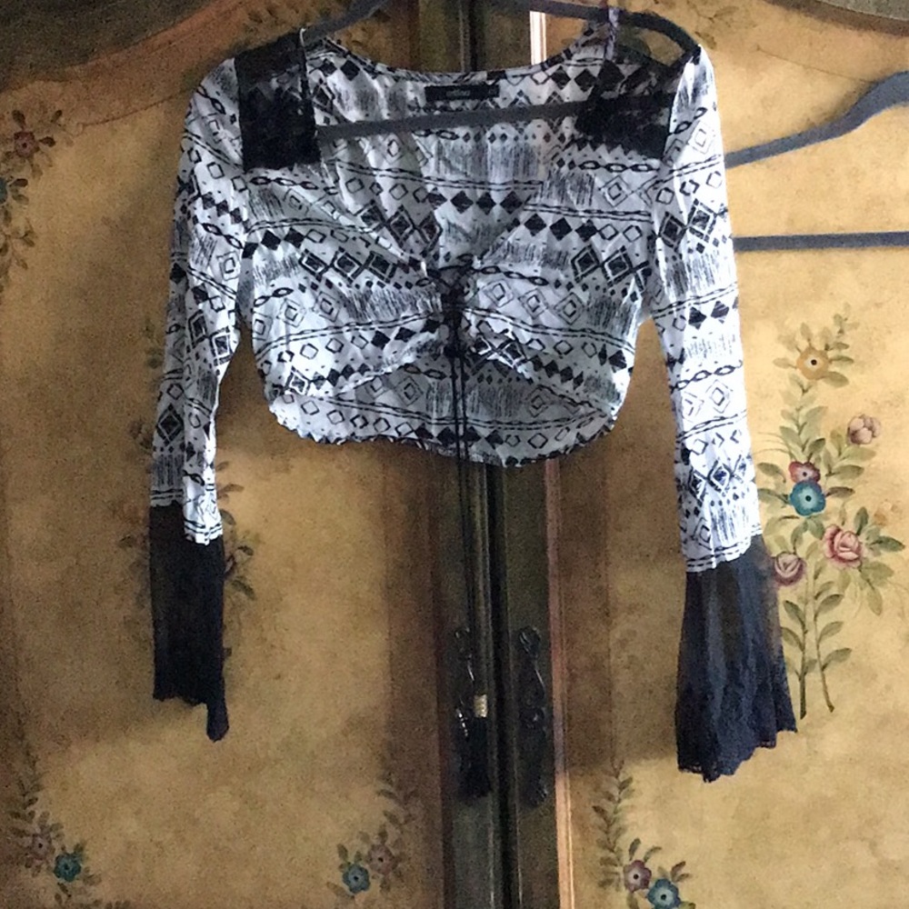 LF crop long sleeve shirt with lace bell sleeves